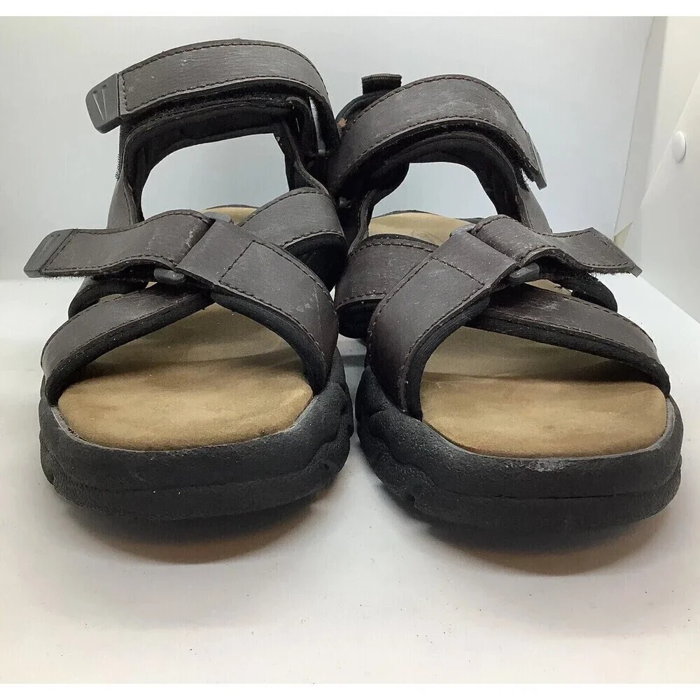 Outland Mens Size 9 Strappy Sandals Brown Faux Leather Padded Casual Comfort‎